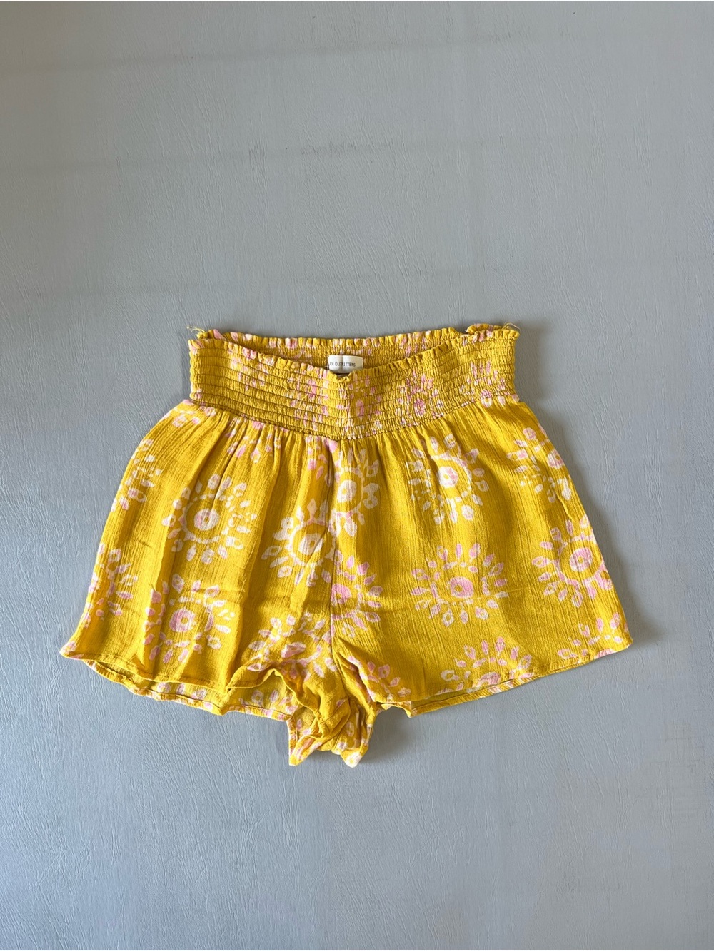 Urban Outfitters Yellow Floral Smocked High-Waist Shorts